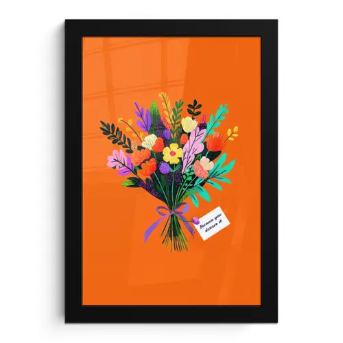 Kaartje - Boeket - Bloemen fotolijst zwart zonder passe partout klein -3d