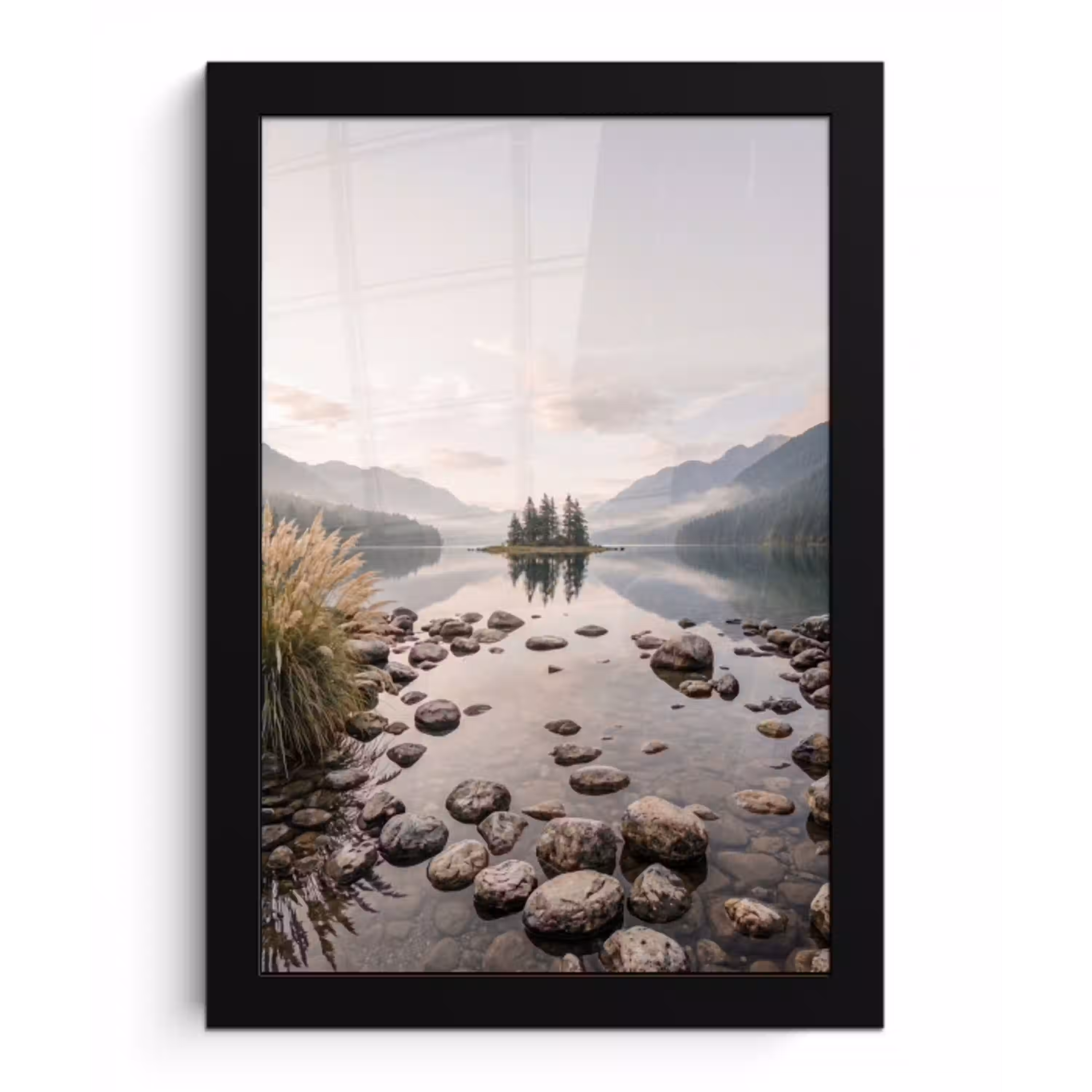 Meer - Bergen - Landschap - Groen fotolijst zwart zonder passe partout klein -3d