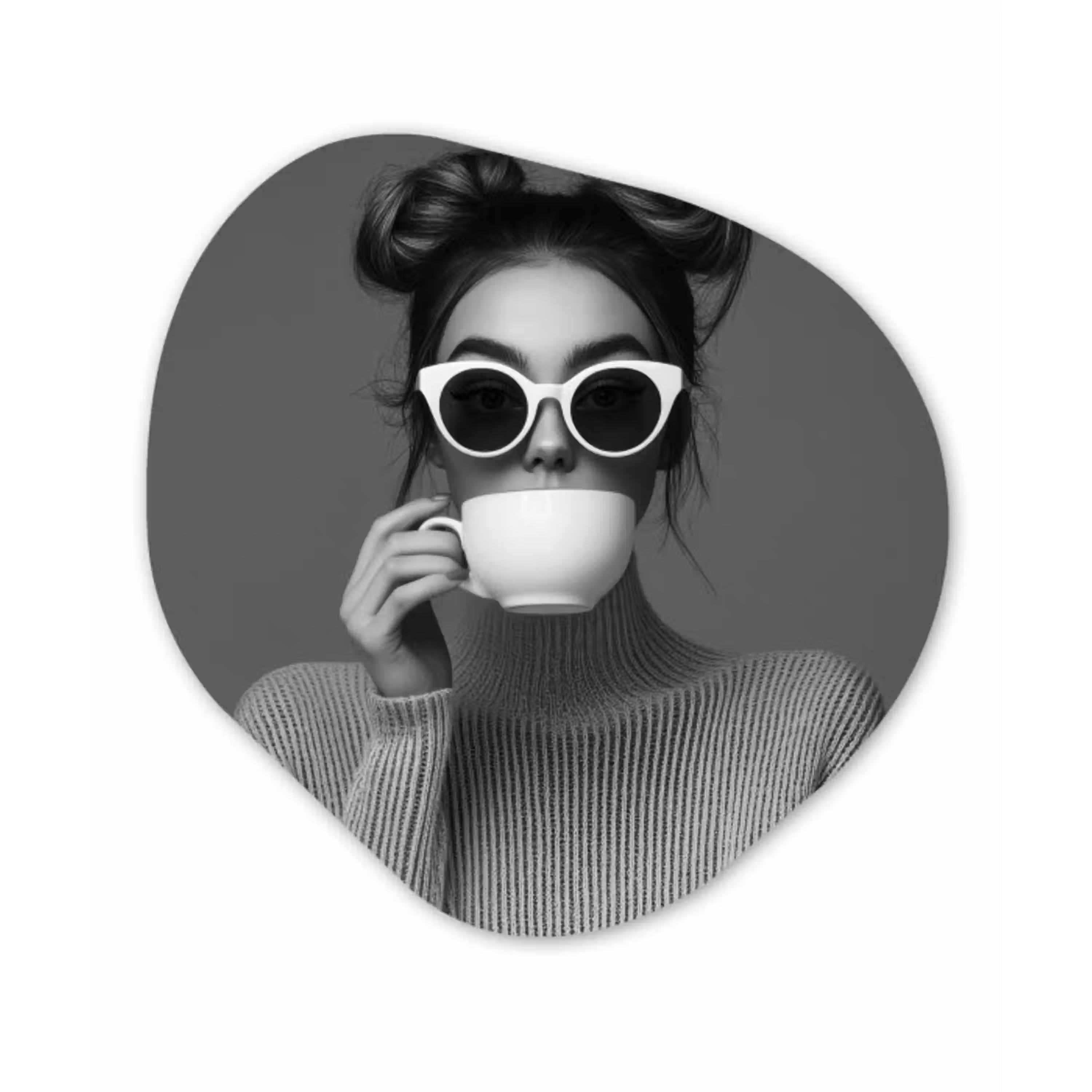 Vrouw - Koffie - Zwart - Wit Wandcirkel Organisch Plexiglas middel -3d