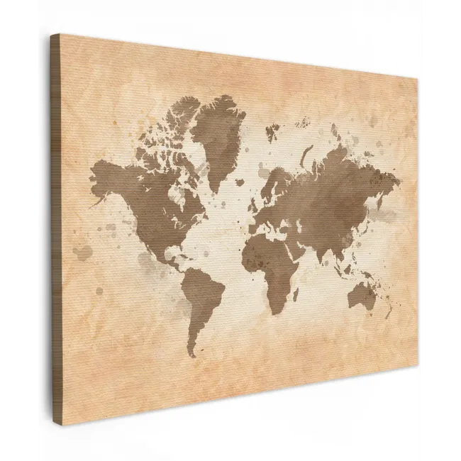 Canvas schilderij - Wereldkaart - Beige - Bruin