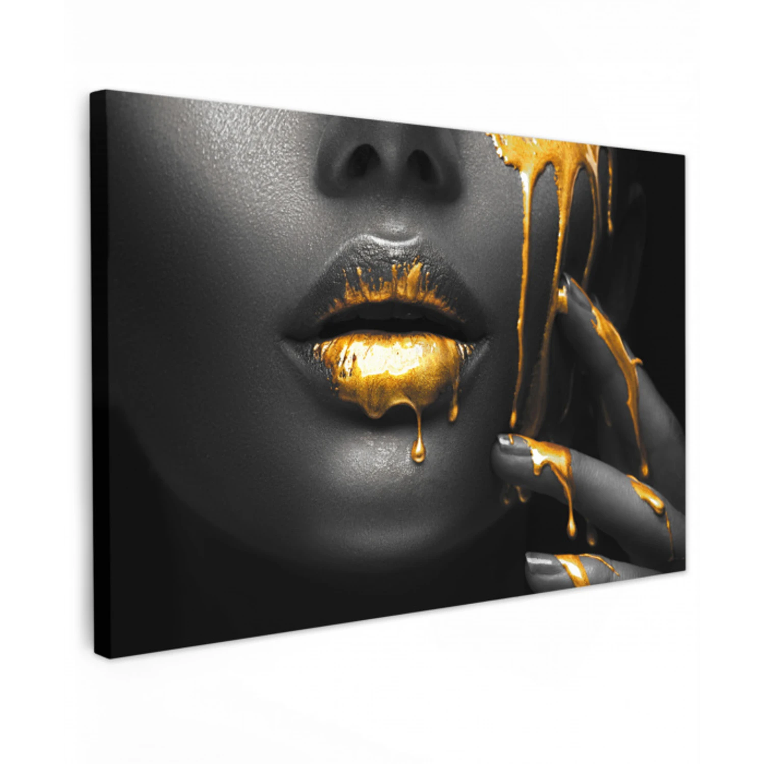 Vrouw - Zwart - Goud - Gezicht - Lippen canvas 2cm klein -z3d