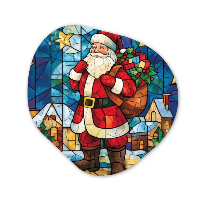 Kerstman - Glas - Kleurrijk Wandcirkel Organisch Forex 3mm klein -3d