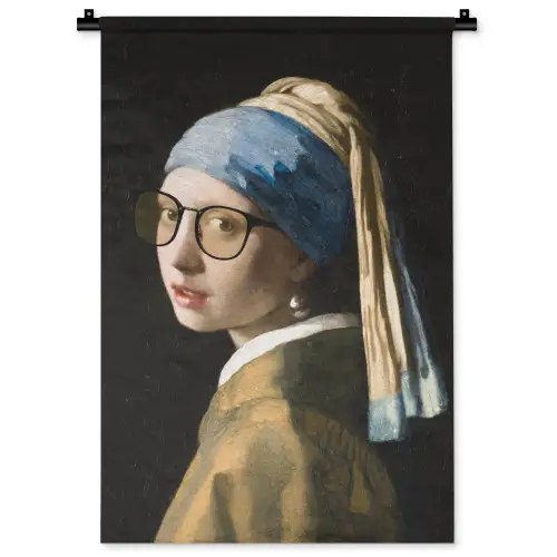 Meisje met de parel - Johannes Vermeer - Bril Wandkleed katoen klein -zz3d