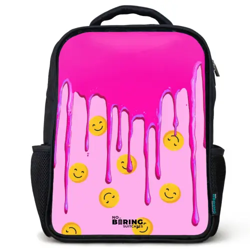 Verf - Smiley - Roze Rugzak - Zwart middel -3d