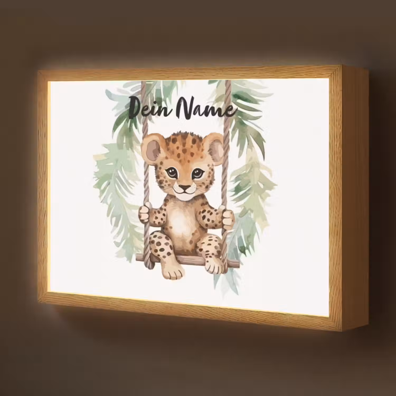 Lightbox - Wandlampe Kinderzimmer mit Namen - Leopard - Tier - Kinder - Dschungel