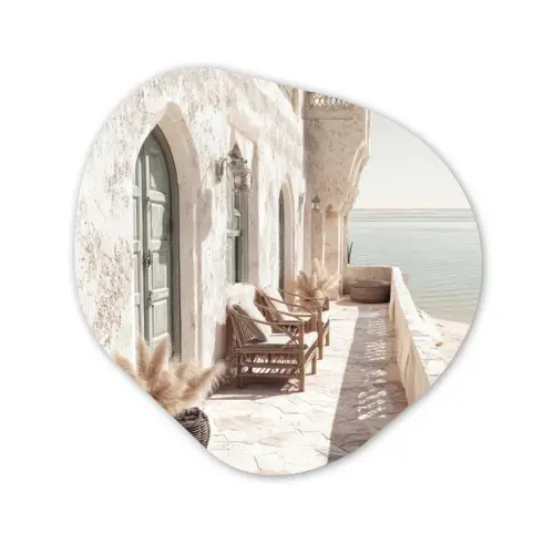 Terras - Stoelen - Strand - Beige Wandcirkel Organisch Aluminium middel -3d