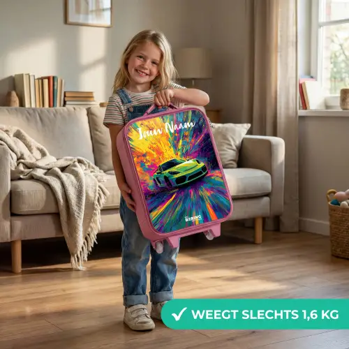 Sportauto - Groen - Verfstrepen - Kleuren Kinderkoffer - Roze klein -sfeer2_NL
