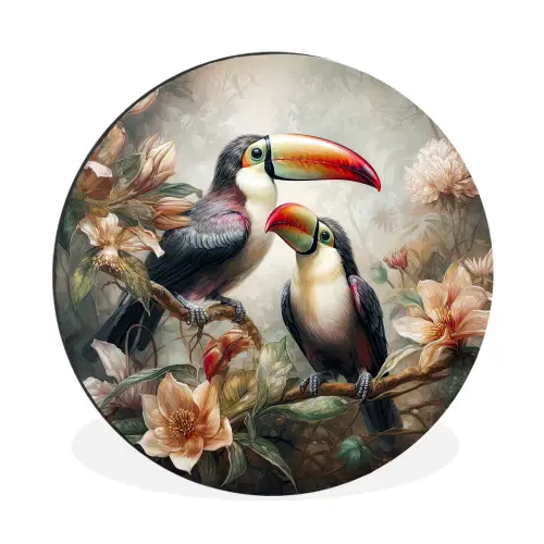 Toekan - Vogels - Bloemen - Jungle Wandcirkel aluminium klein -3d