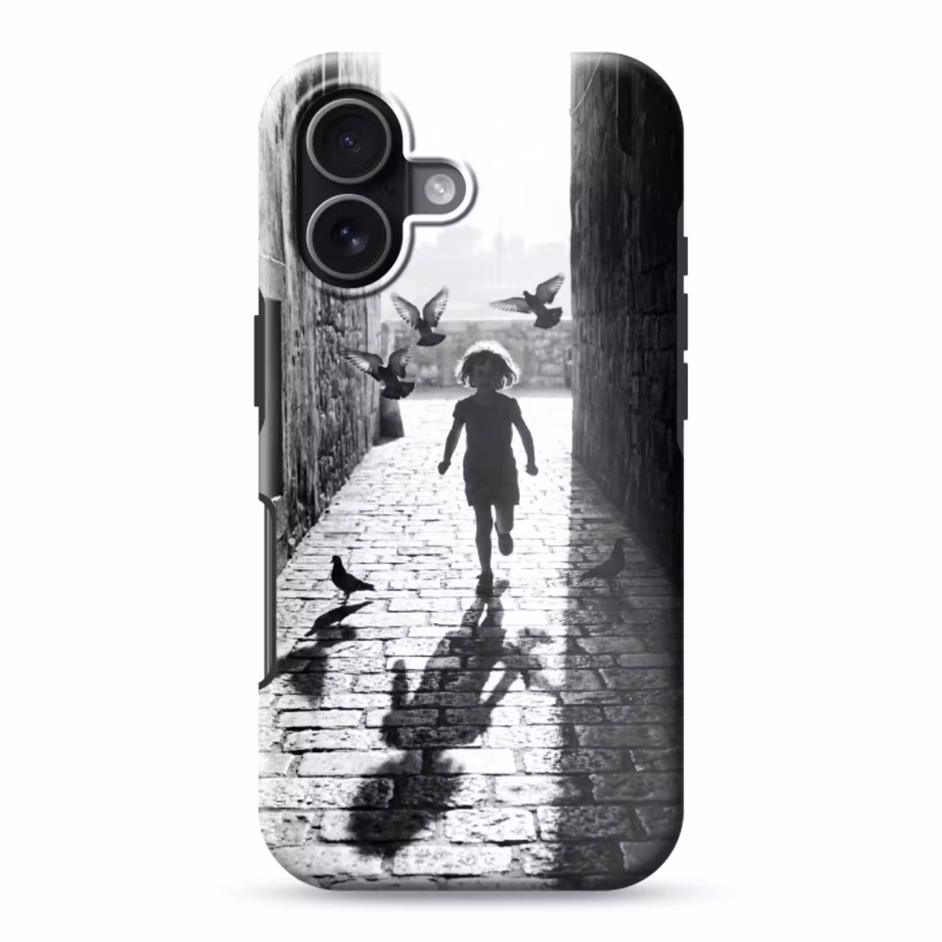 Kind - Vogel - Straat - Zwart-wit - Spelen Toughcase MagSafe Apple iPhone 17 klein -3d
