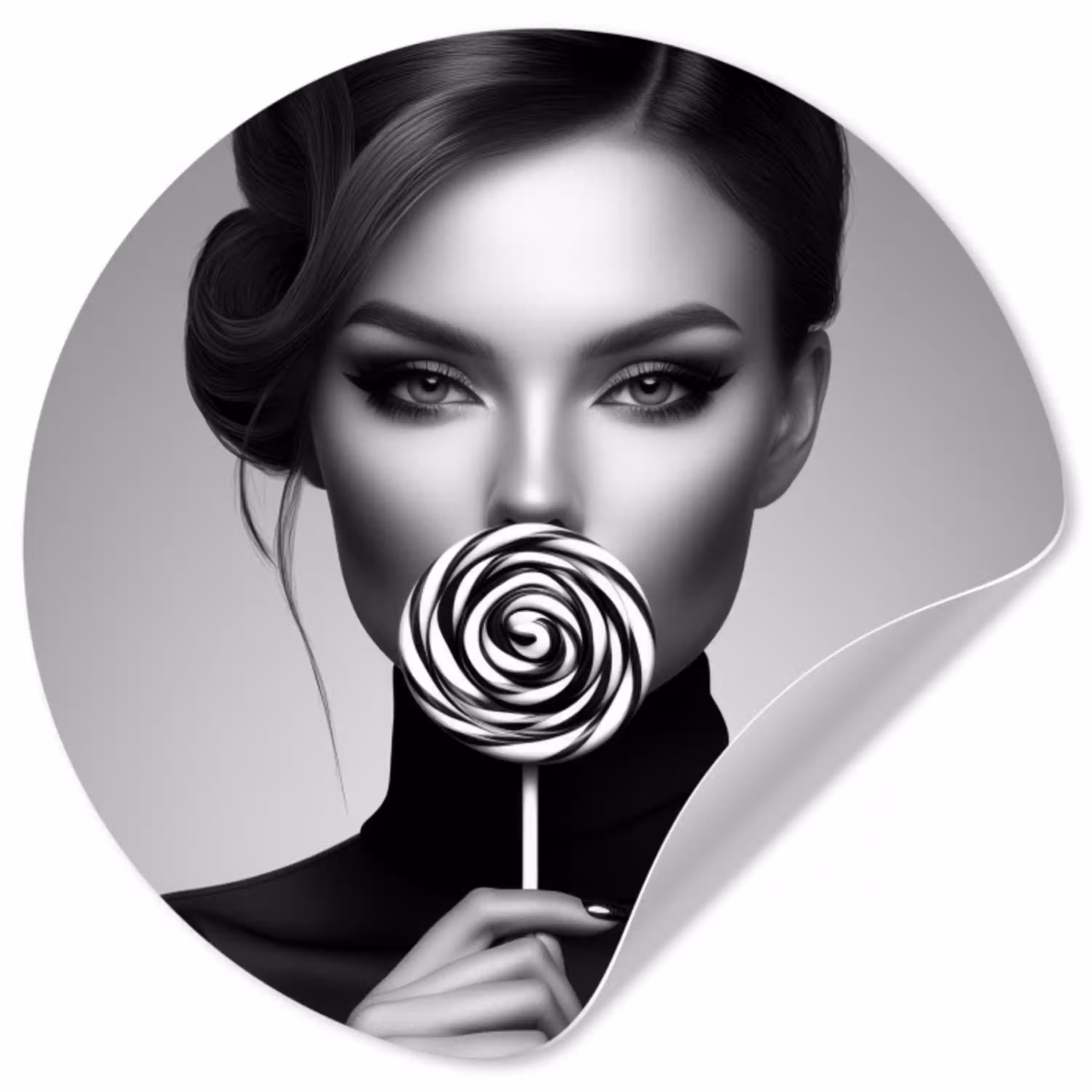Vrouw - Lolly - Zwart Wandcirkel behangsticker klein -3d