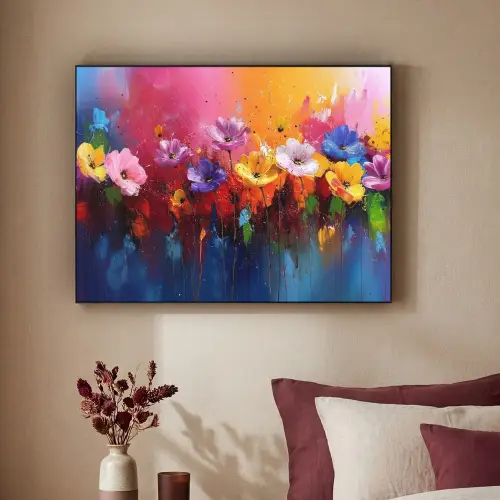 Fantasiebloemen - Verf - Speels Textielframe zwart klein -sfeer1