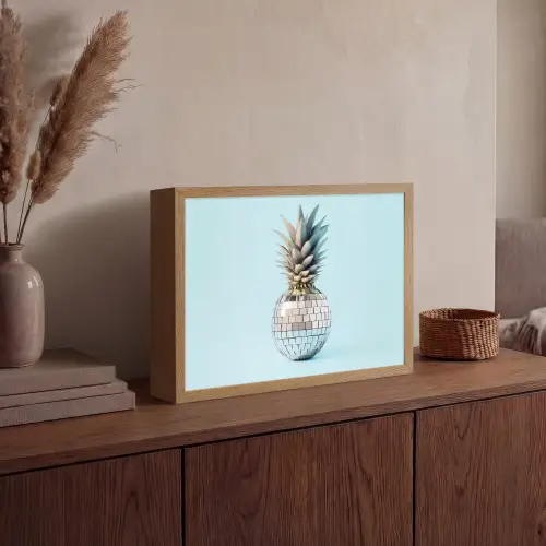 Blauw - Ananas - Disco - Discobal Light Box met batterij (Wandlamp) middel -sfeer2