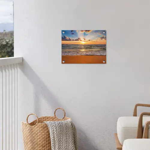 Strand - Zonsondergang - Zee - Wolken - Horizon tuinposter los doek klein -sfeer8
