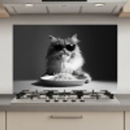 Langharige kat - Zonnebril - Spaghetti - Humor - Zwart - wit keuken achterwand spatscherm klein -3d_website