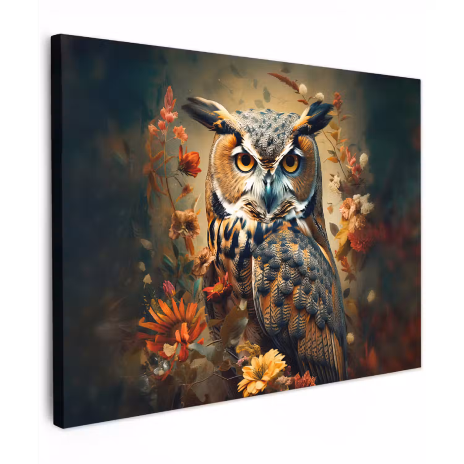 Canvas schilderij - Uil - Vogel - Bloemen - Planten - Botanisch