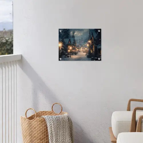 Winterdorp - Sneeuw - Donker tuinposter los doek klein -sfeer8