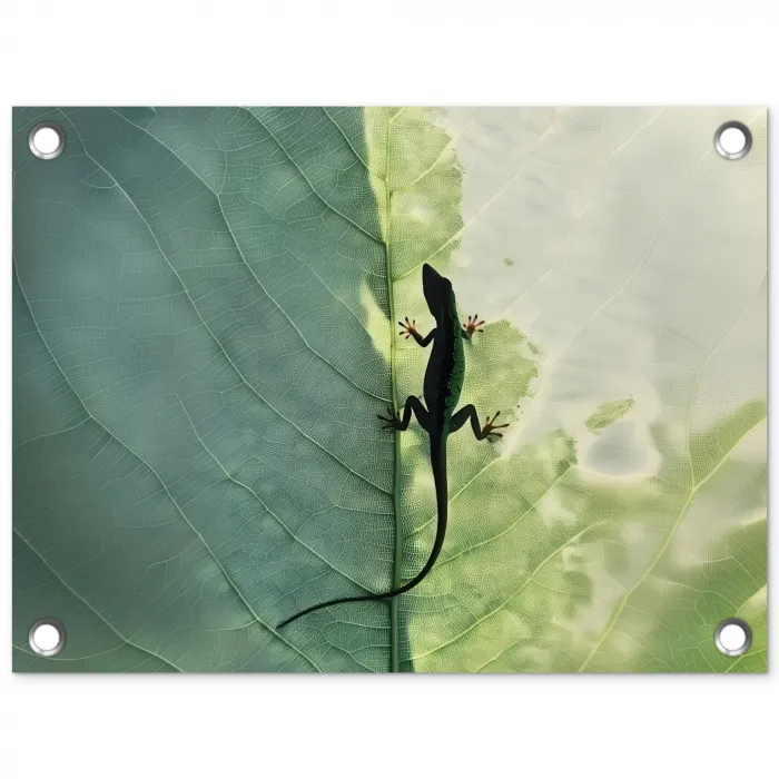 Hagedis - Blad - Nerven - Groen tuinposter los doek klein -3d