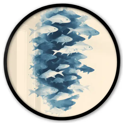 Vissen - Minimalistisch - Blauw Fotolijst rond zonder passe partout klein -3d