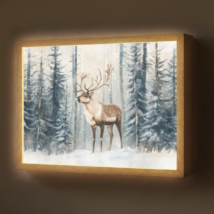 Rendier - Sneeuw - Woud - Wit Light Box met batterij (Wandlamp) middel -z3d_website