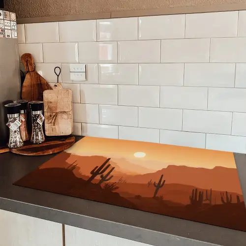 Landschap - Woestijn - Cactussen - Zon Inductie beschermer vinyl 3mm klein -sfeer3