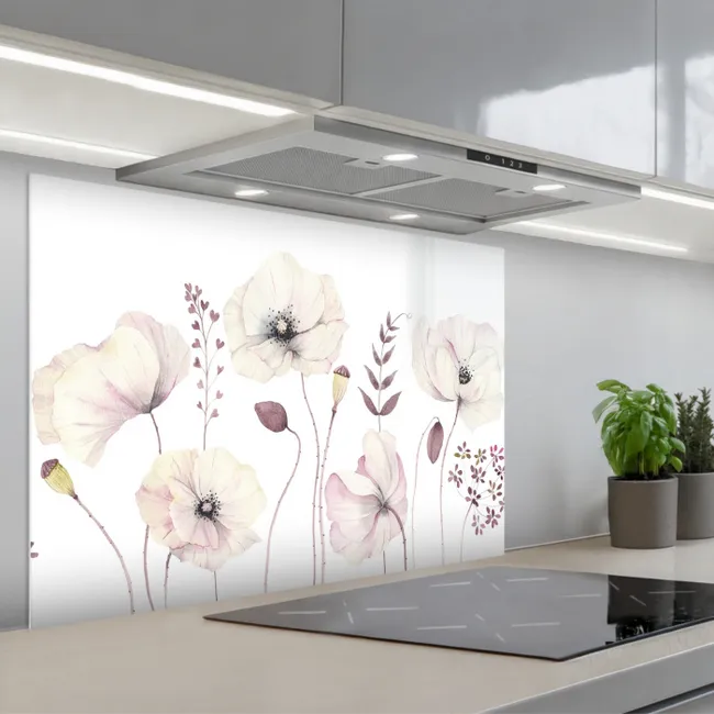 Spritzschutz Küche - Blumen - Pastell - Pflanzen - Weiß