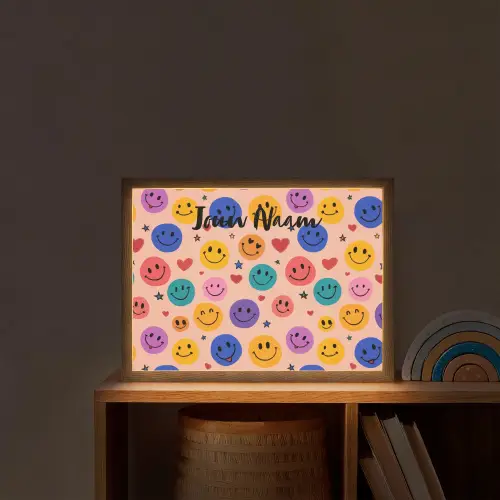 Smileys - Kleurrijk - Hartjes Light Box met batterij (Wandlamp kind) middel -sfeer1_kind