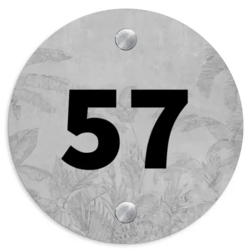 Grijs botanisch patroon - Traditioneel Naambord Rond klein -3d