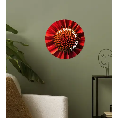 Close up - Bloem - Quote - Rood Wandcirkel behangsticker klein -sfeer2