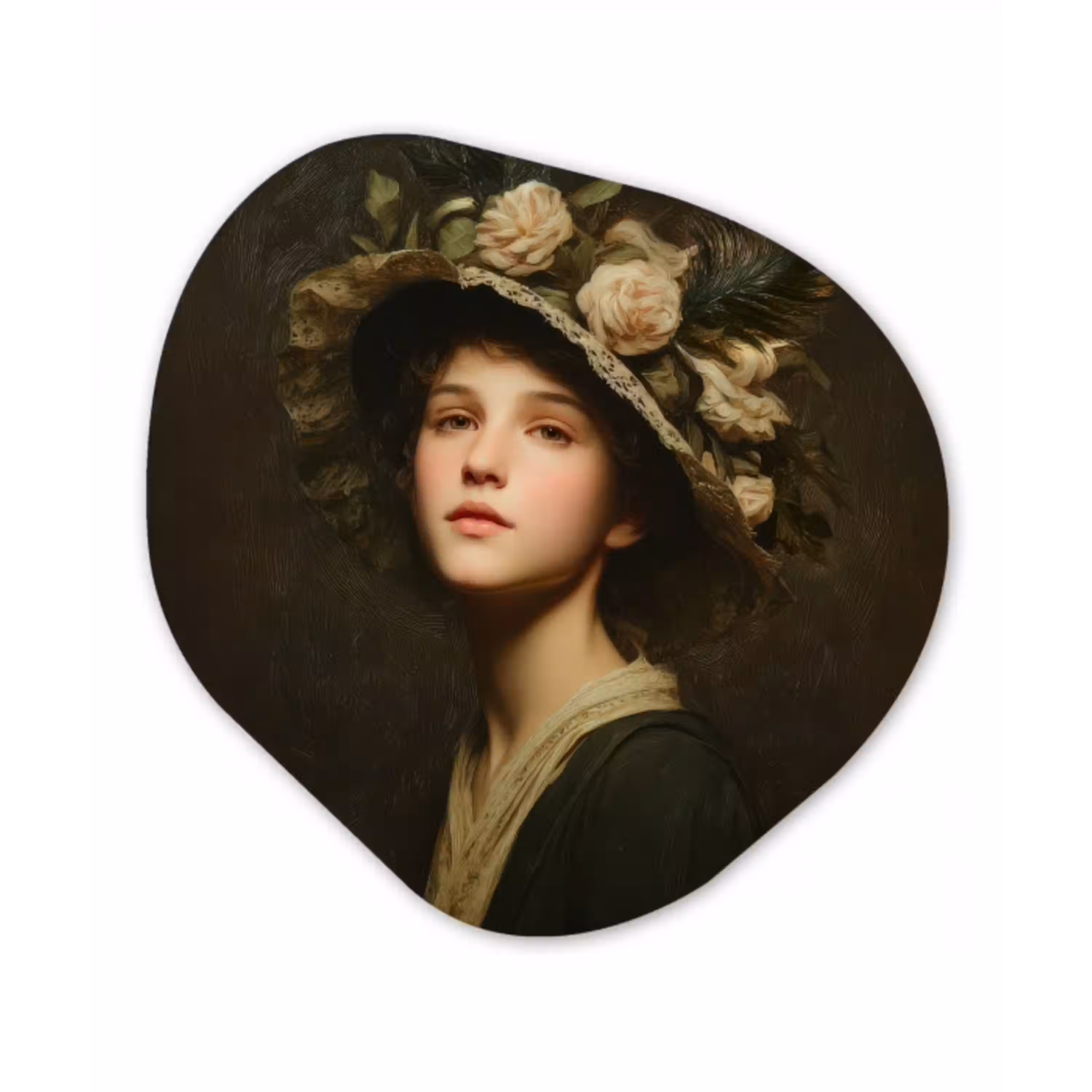 Bloemenhoed - Portret - Vrouw Wandcirkel Organisch Forex 3mm klein -3d