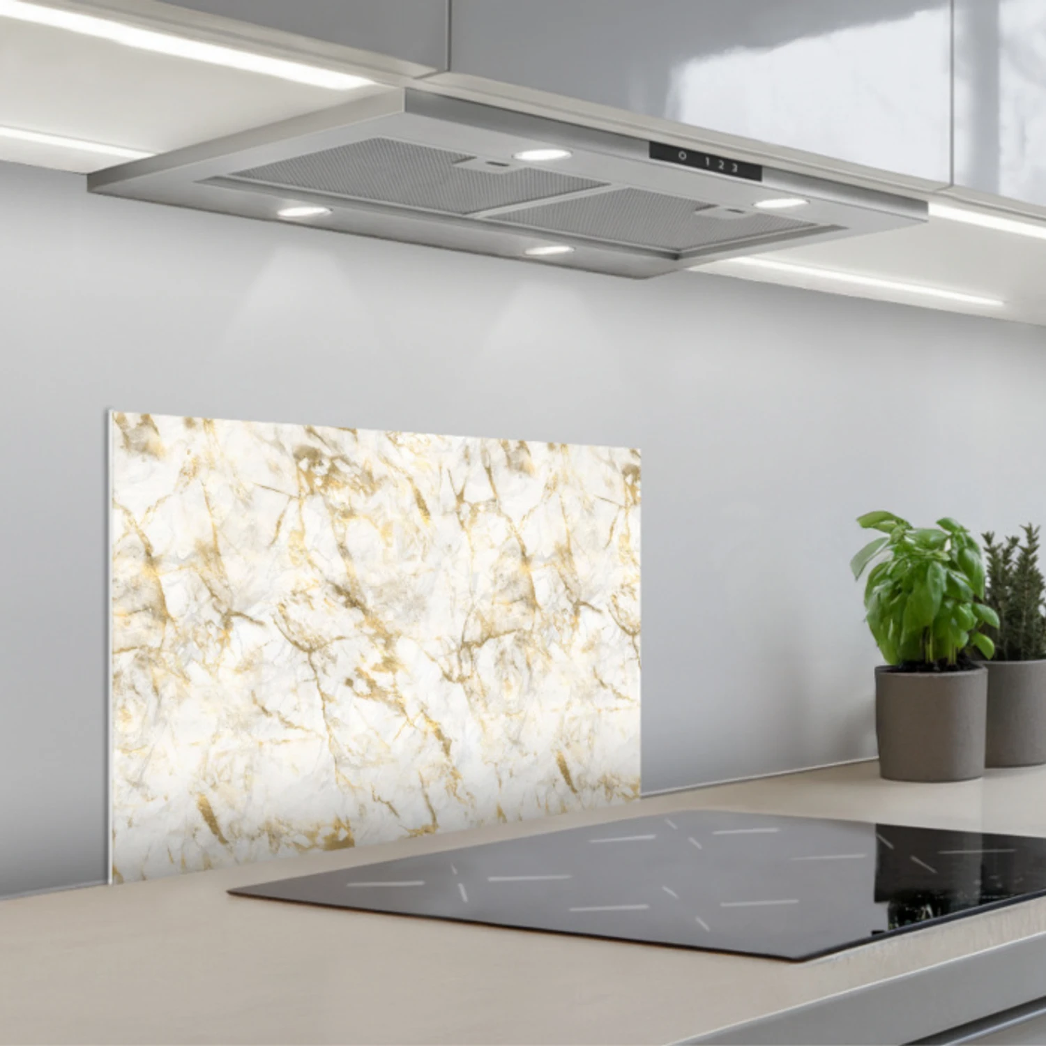 Kitchen splashback for hob - Gold - Light - Grain - Marble ...