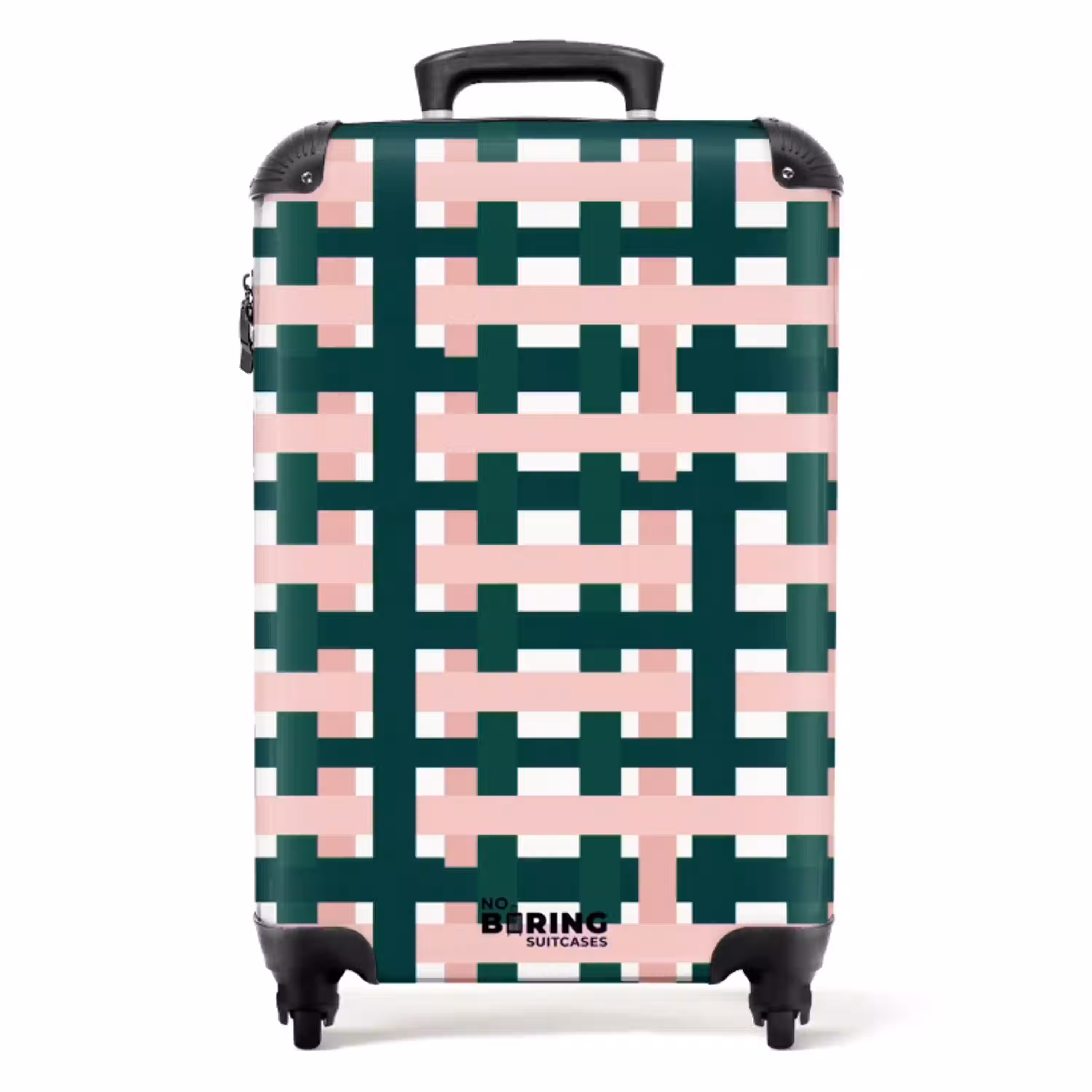 Vlechtpatroon - Groen - Roze - Grafisch NBS - Handbagage koffer - Volwassenen Unisex middel -productfoto_recht