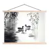 Eenden - Waterlelies - Riet - Zwart textielposter latten blank klein -3d