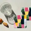 Abstract - Roze - Lappen - Vormen - Geel onderzetter kurk middel -sfeer4