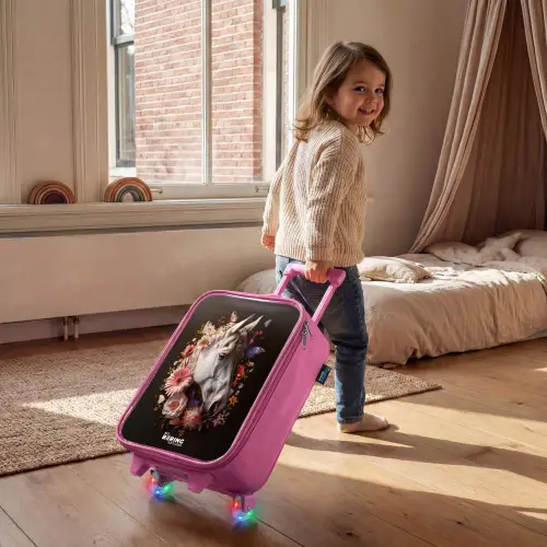Wit paardenhoofd tussen kleurrijke bloemenkrans Kinderkoffer - Roze klein -sfeer1