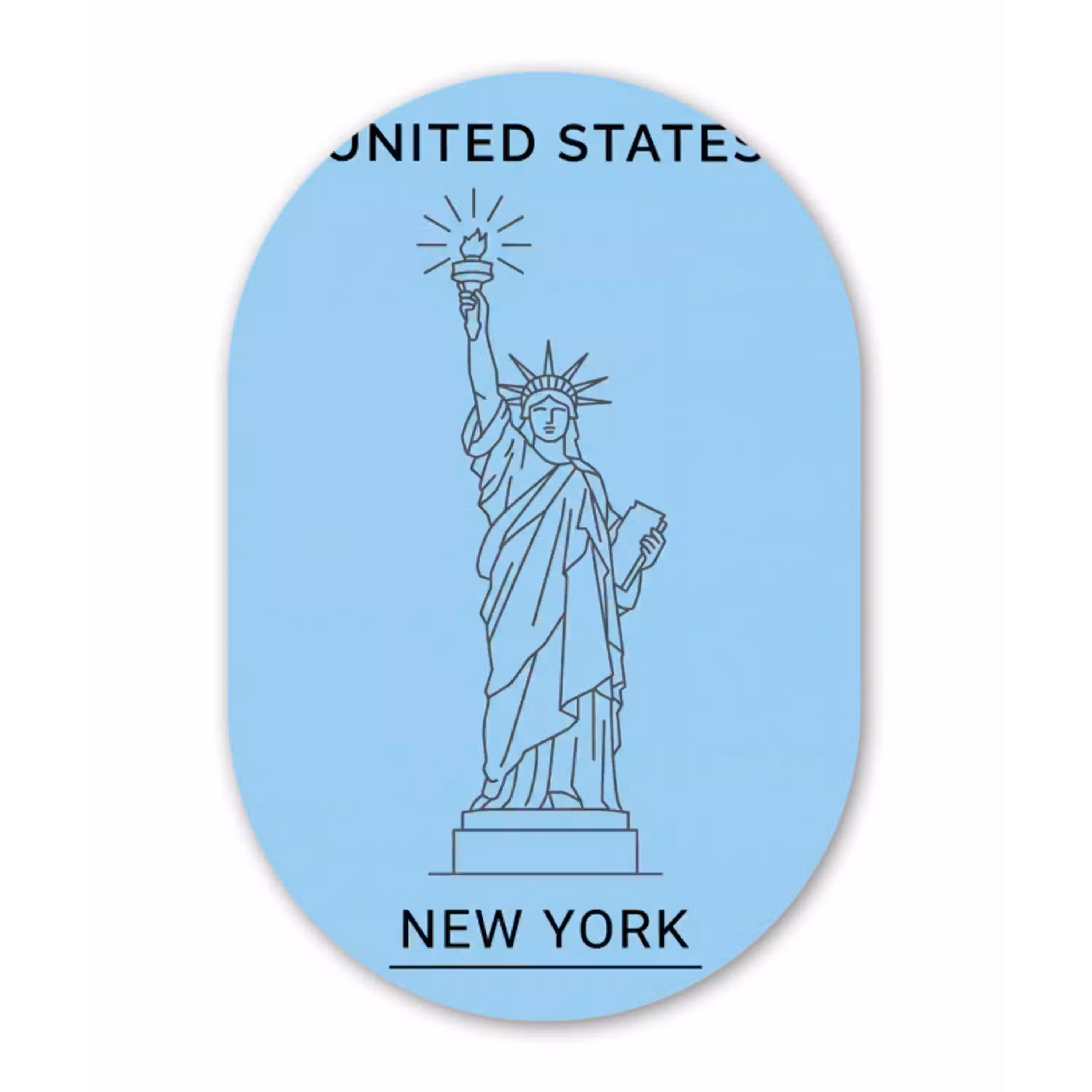 Monument - Vrijheidsbeeld - New York - Minimalistisch - Blauw Wandcirkel Ovaal Aluminium middel -3d