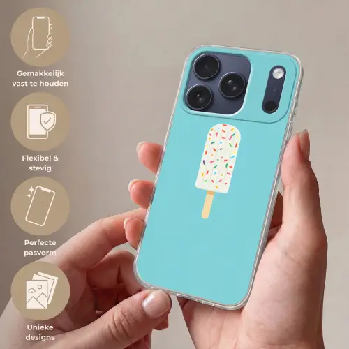 Ijsje - Stokje - Sprinkles - Lichtblauw Telefoonhoesje iPhone 17 Pro klein -sfeer3_NL