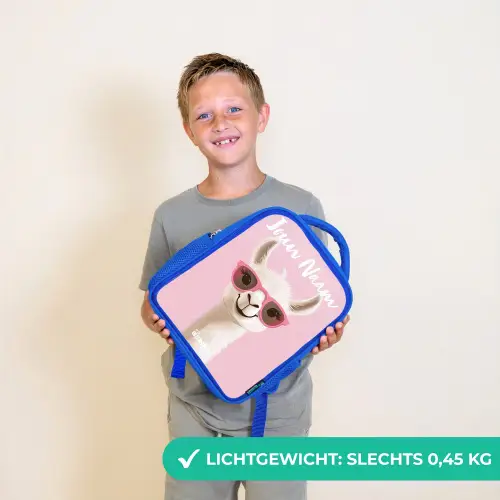 Lama - Wit - Zonnebril - Wimpers Kinderrugzak - Blauw middel -sfeer1_NL