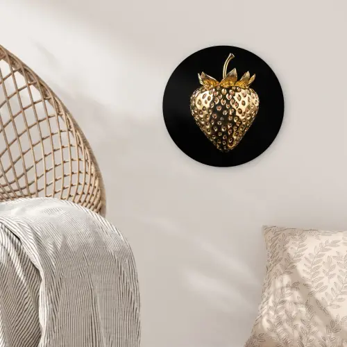 Aardbei - Goud - Zwart - Chrome Wandcirkel kunststof plaat 5mm dik klein -sfeer5