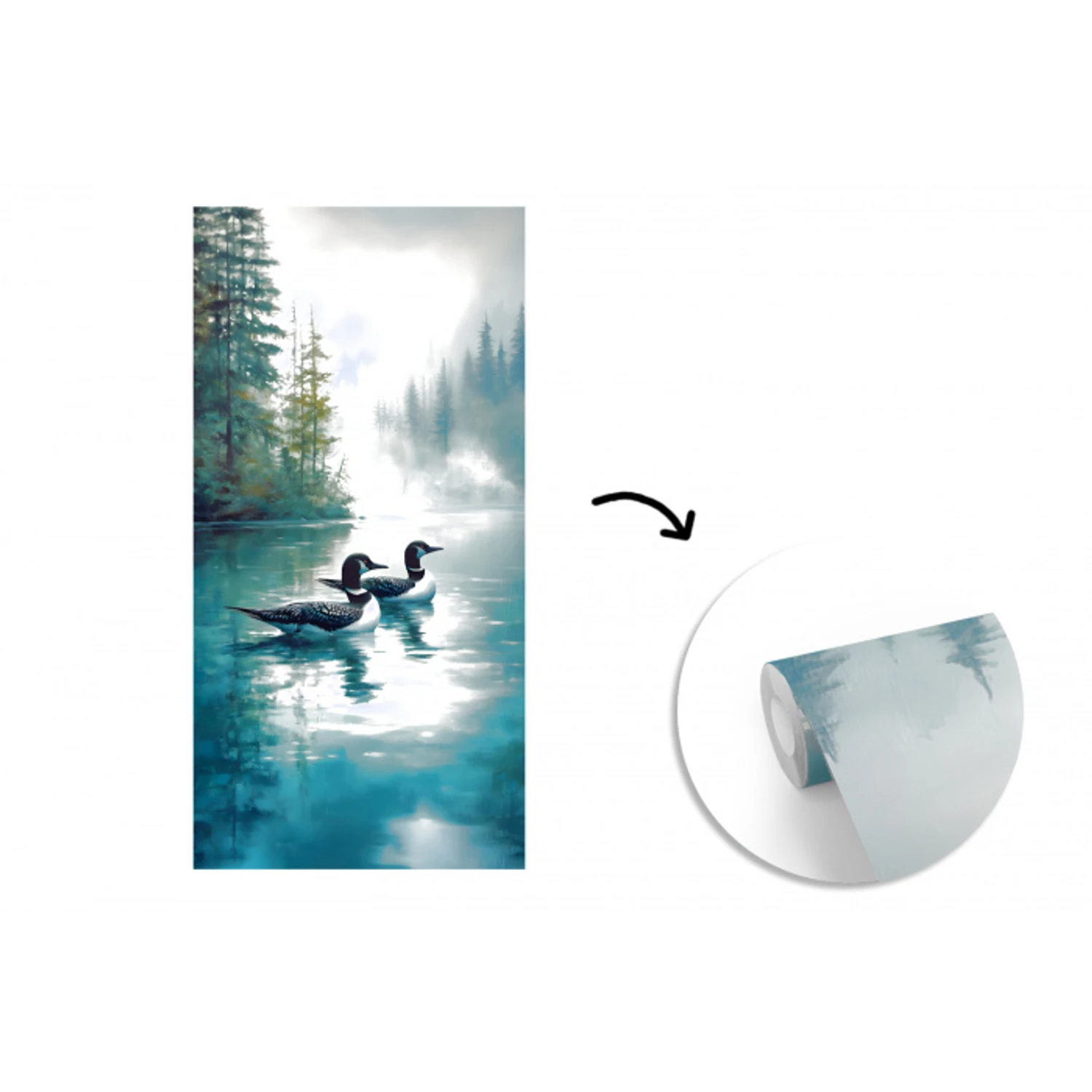 Bos - Water - Eenden - Mistig fotobehang vinyl groot -3d