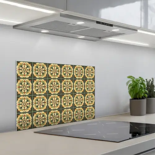 Ornament - Patroon - Groen keuken achterwand spatscherm klein 900 -3d_schuin