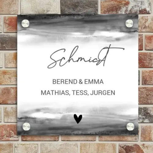 Aquarel - Zwart wit - Sierlijk Naambord Vierkant klein -sfeer2