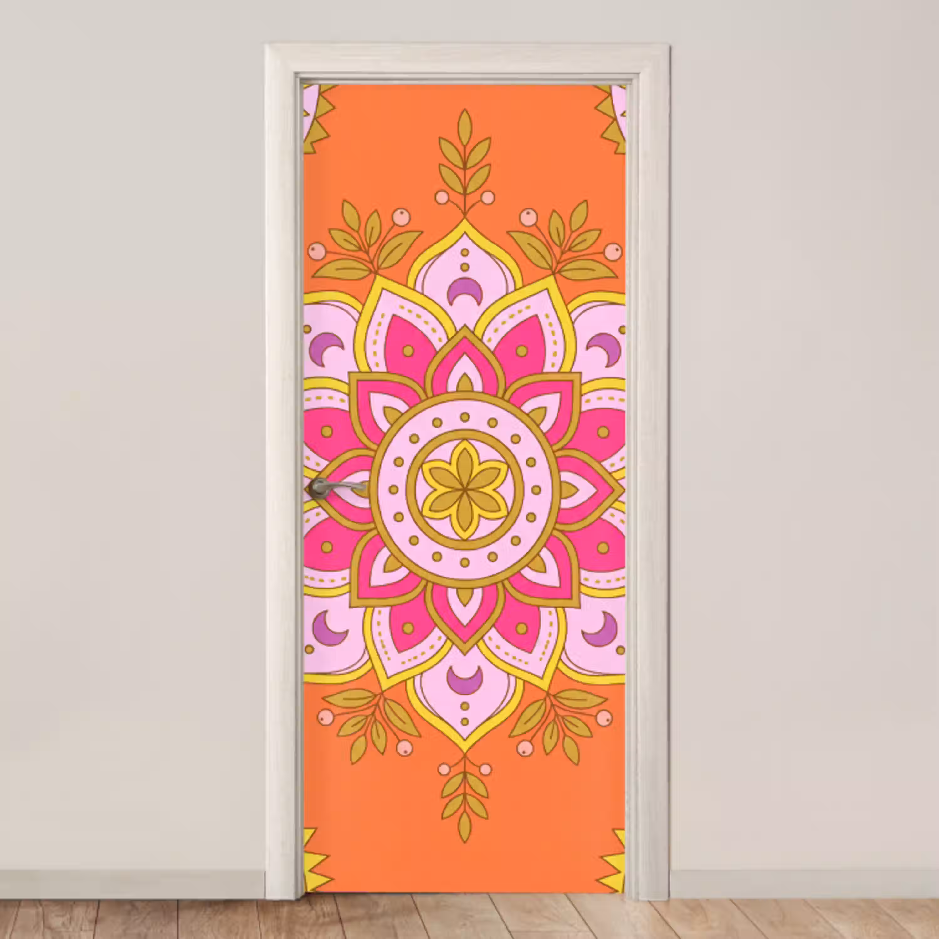 Patroon - Bloemmotief - Decoratie - Abstract - Roze deurposter klein -3d_beige