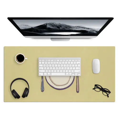 Illustratie - Bord - Bestek - Beige Muismat XXL klein -3d