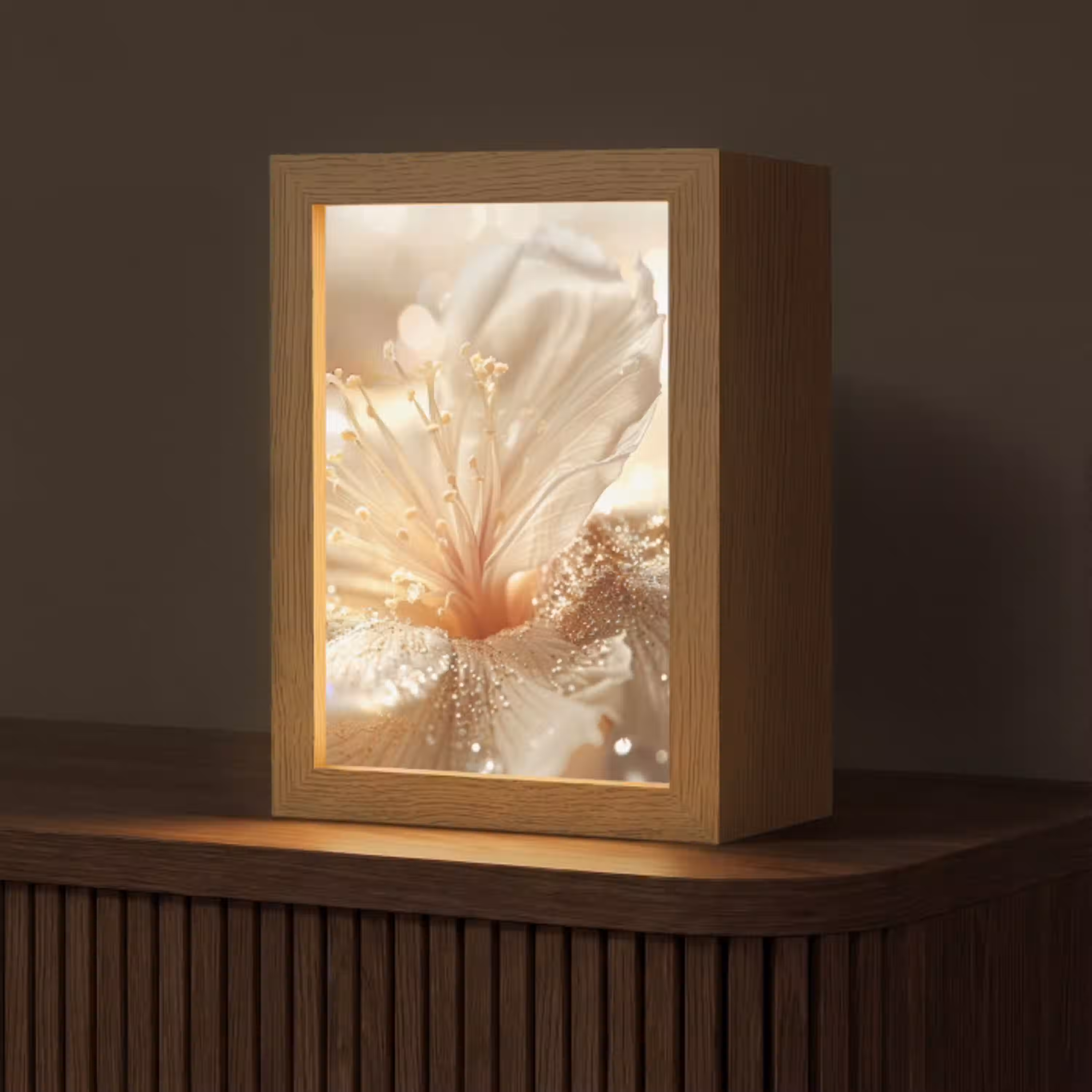 Bloem - Wit - Glitter - Goud - Modern Light Box met kabel (Tafellamp) klein -z3d_website