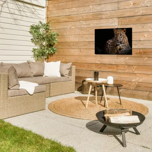 Wilde dieren - Panter - Portret - Zwart - Dieren Tuinposter op houten frame 2 cm dik klein -sfeer2