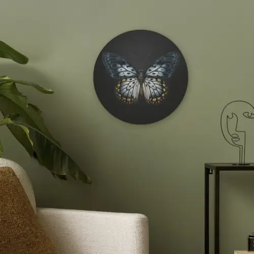 Vlinder - Monochroom - Balans Akoestische PET Vilt - Rond klein -sfeer2