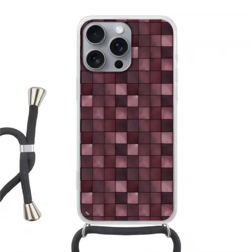 Vierkant - Tegel - Patroon - Paars Hoesje iPhone 16 Pro Max met koord klein 804 -3d