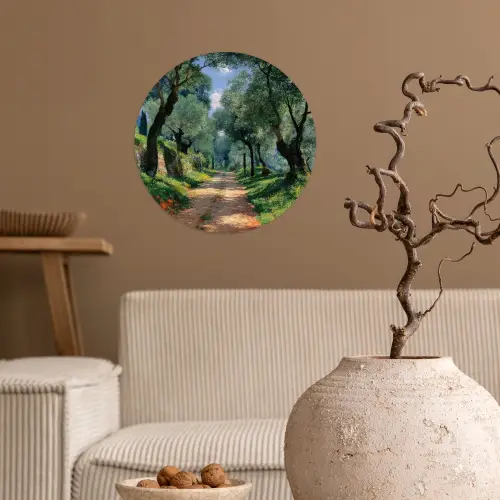 Pad - Bomen - Schaduw - Wandcirkel behangsticker klein -sfeer1