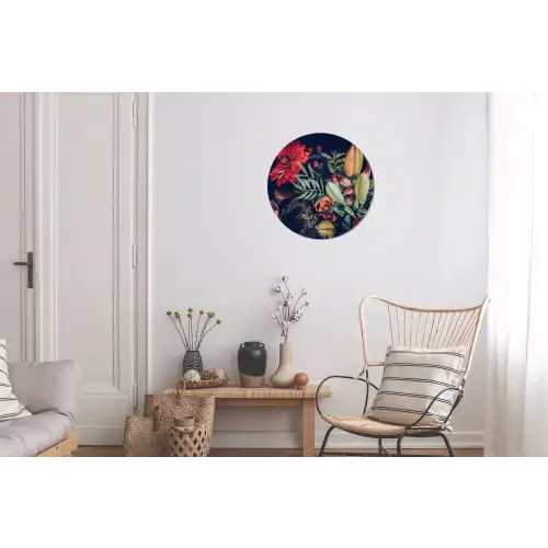 Boeket - Stilleven - Bloemen - Planten - Rood Wandcirkel aluminium klein -woonkamer