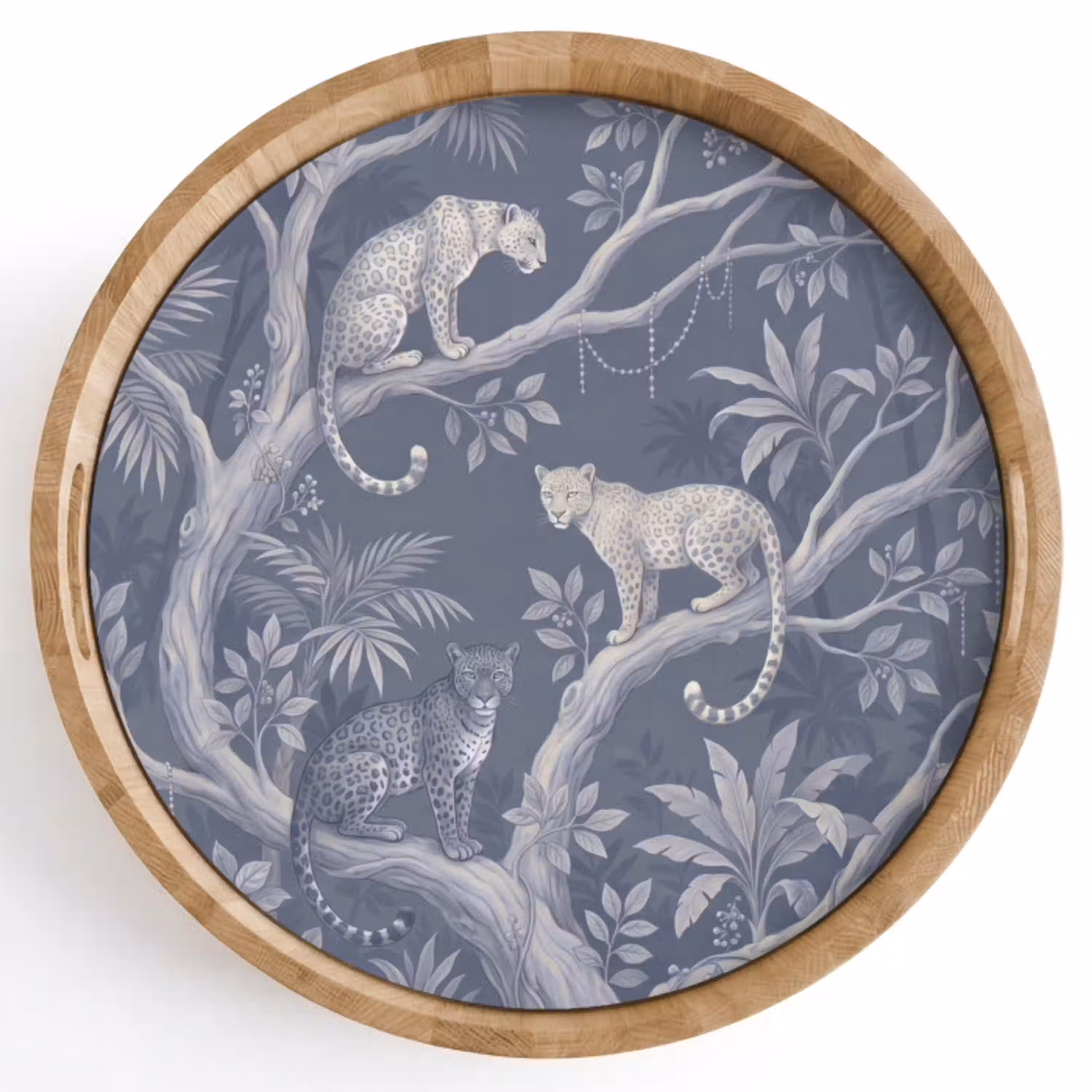 Dieren - Jungle - Illustratie - Bomen - Blauw Dienblad Rond middel -z3d_shopping